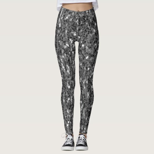 Grijs donker zilver sparkles faux glitter leggings (Voorkant)