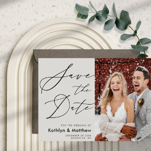 Grijs Elegant script Moderne Foto Simple Wedding Save The Date