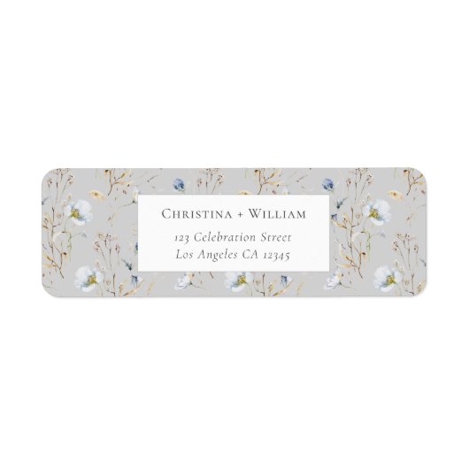 Grijs Elegant Winter Wildflower Trouwadres Etiket (Voorkant)