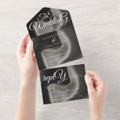 Grijs Elegante kalligrafie Bruiloft All In One Uitnodiging (Afscheurbaar)