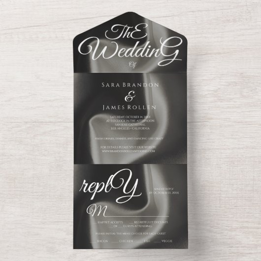 Grijs Elegante kalligrafie Bruiloft All In One Uitnodiging (Binnen)