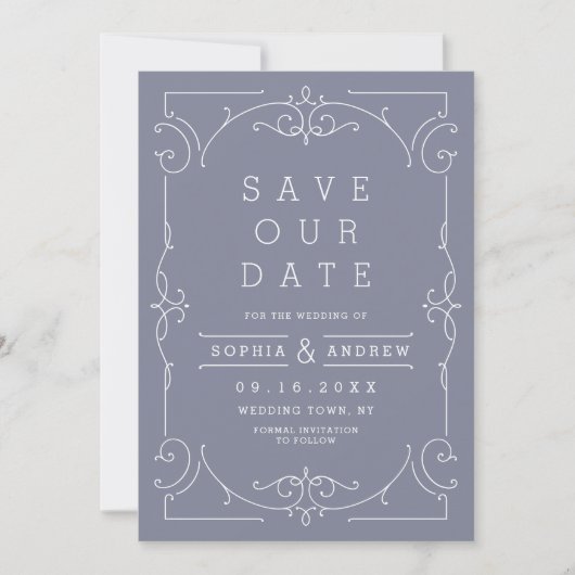 Grijs elegante moderne klassieke bruiloft met beho save the date (Voorkant)