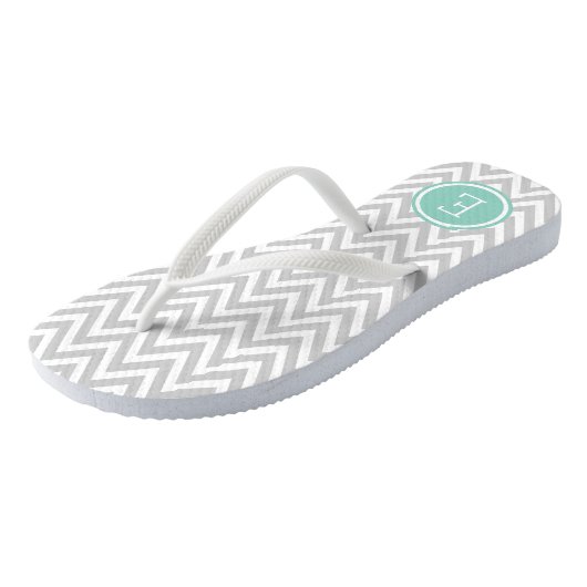 Grijs en Aqua Chevron Monogram Teenslippers (Schuin)