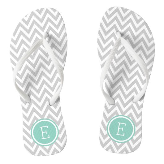 Grijs en Aqua Chevron Monogram Teenslippers (Voetbed)
