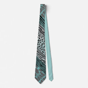 Grijs en Aqua Dierlijk Gedrukt Zebra Stripe Stropd Stropdas