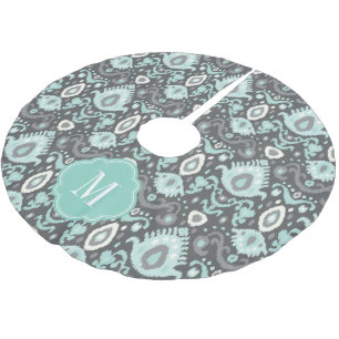 Grijs en Aqua Ikat Monogram Kerstboom Rok