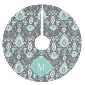Grijs en Aqua Ikat Monogram Kerstboom Rok (Voorkant)