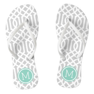 Grijs en Aqua Trellis Monogram Teenslippers