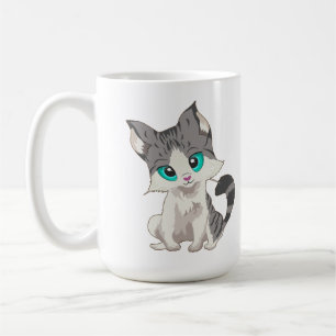 GRIJS- EN BEIGE KITTEN MET BLAUWE OGEN VERSNELLEN KOFFIEMOK