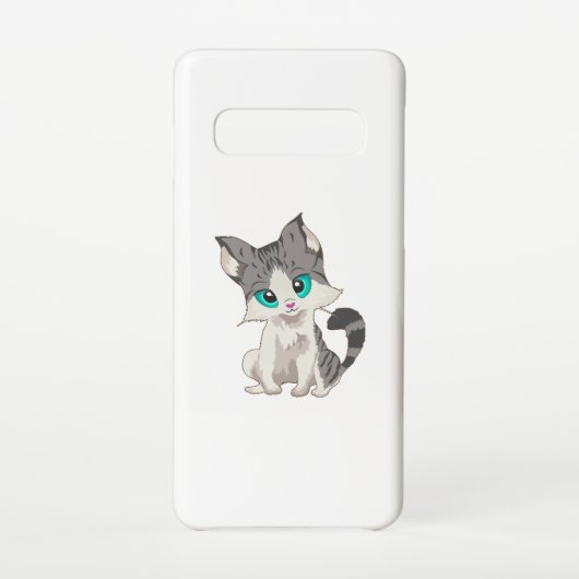 GRIJS- EN BEIGE KITTEN MET BLAUWE OGEN VERSNELLEN SAMSUNG GALAXY HOESJE (Achterkant)