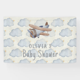 Grijs en beige Waterverf Baby shower Spandoek