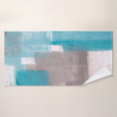 Grijs en blauw Abstract Kunstschilderij Badhanddoek (Badhanddoek)