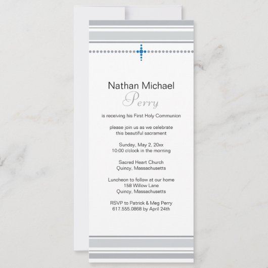 Grijs en Blauw Eerste Uitnodiging van de Communie (Voorkant)