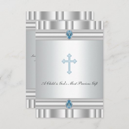 Grijs en blauw kruis doop kaart (Voorkant / Achterkant)