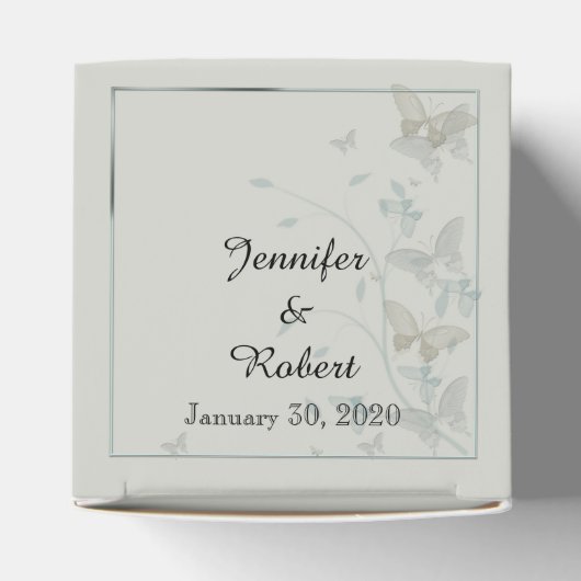 Grijs en Blauw Vlinder Meadow Bruiloft Favor Box Bedankdoosjes (Bovenkant)