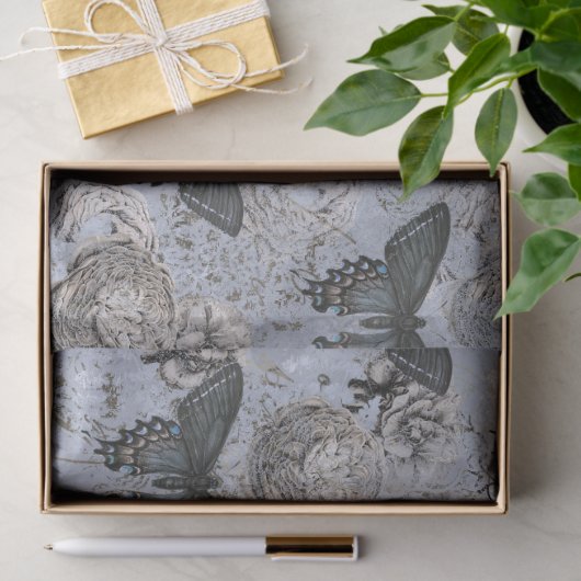  grijs en blauw vlinderdeeg tissuepapier (Geschenk)