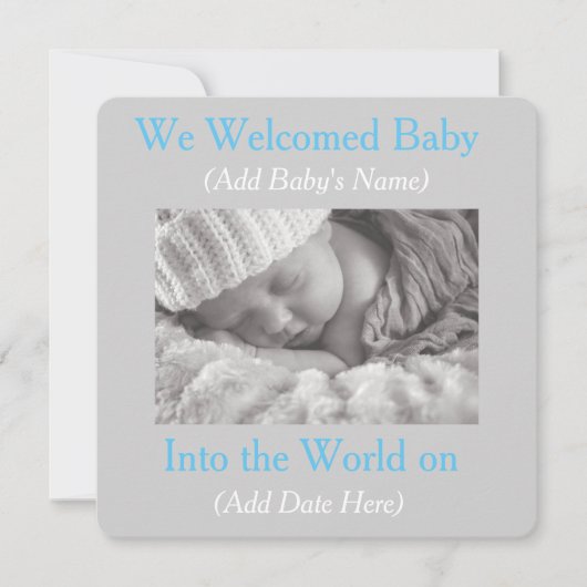 Grijs en Blauwe Geboorteaankondigingen voor Baby J Aankondiging (Voorkant)