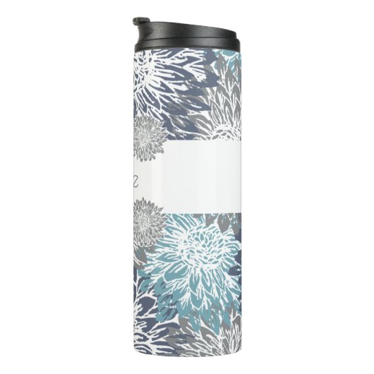 Grijs en Blauwe Mums Thermosbeker (Geroteerd rechts)