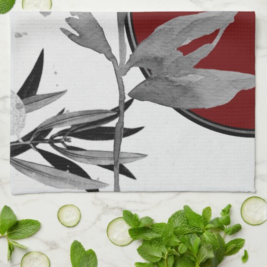 Grijs en Bourgogne Moderne Waterverf verlaat Theedoek (Gevouwen)