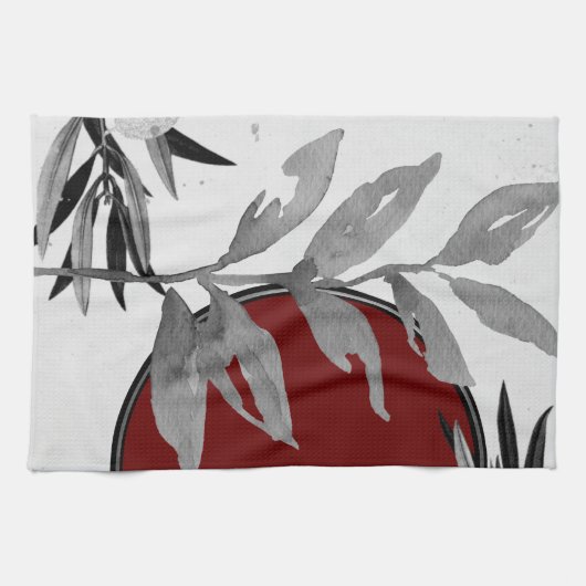 Grijs en Bourgogne Moderne Waterverf verlaat Theedoek (Horizontaal)