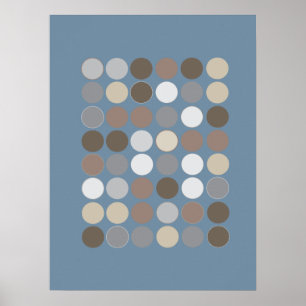 Grijs en bruine cirkels met leisteen blauw patroon poster