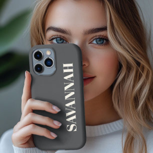 Grijs en Crème gepersonaliseerde naam eenvoudig iPhone 13 Pro Max Hoesje