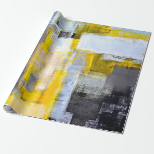Grijs en Geel Abstract Kunstschilderij Cadeaupapier