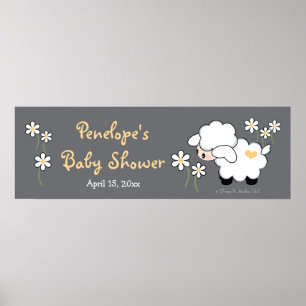 Grijs en Geel Baby shower Poster