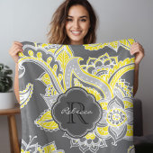 Grijs en Geel Boho Paisley Monogrammed Fleece Deken