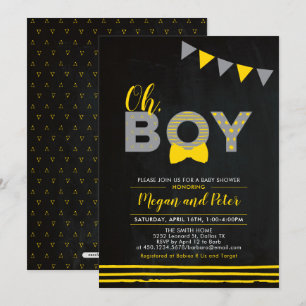 Grijs en Geel   Chalkboard "Oh Boy"-Baby shower Kaart