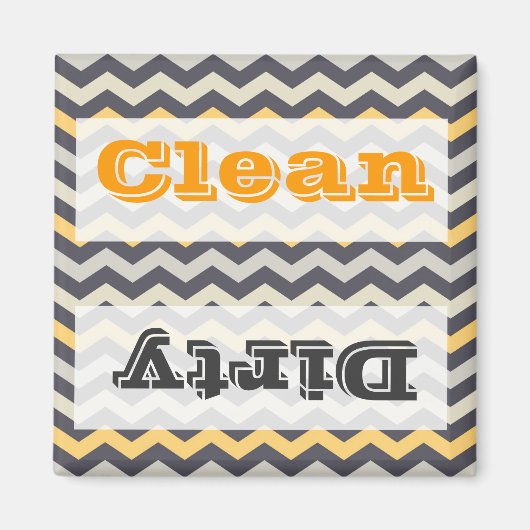 Grijs en Geel Chevron Stripe Zig Zag Kitchen Set Magneet (Voorkant)