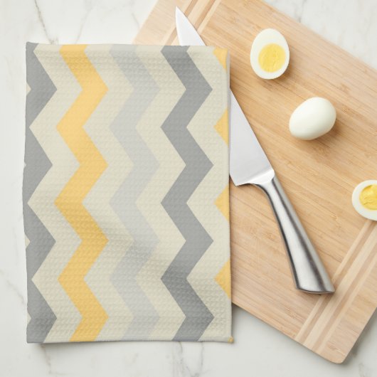 Grijs en Geel Chevron Stripe Zig Zag Kitchen Set Theedoek (Quarter Fold)