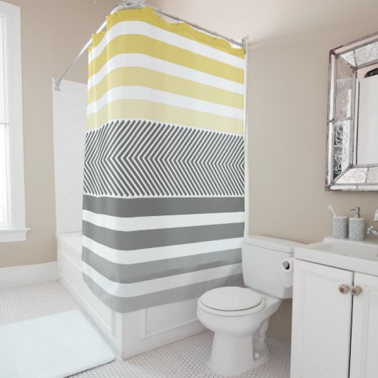 Grijs en Geel Herringbone Shower Curtain Douchegordijn (In situ)