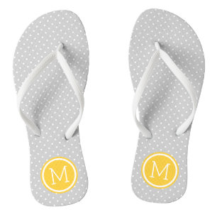Grijs en Geel Kleine Stippen Monogram Teenslippers