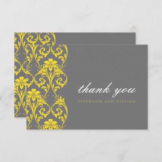 Grijs en Geel Lace Weddenschap Hartelijk dank Bedankkaart (Voorkant / Achterkant)