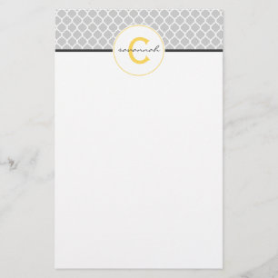 Grijs en Geel Monogram Briefpapier