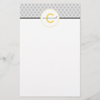 Grijs en Geel Monogram Briefpapier