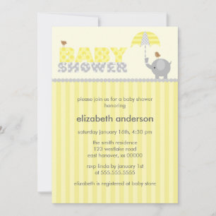 Grijs en Geel Olifant Baby shower Kaart