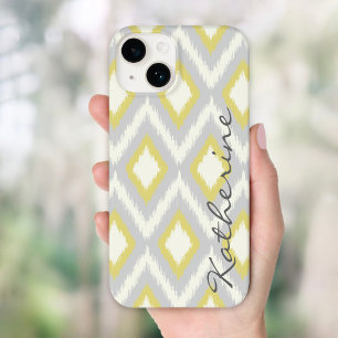 Grijs en Geel Tribal Ikat Chevron Monogram Case-Mate iPhone 14 Hoesje