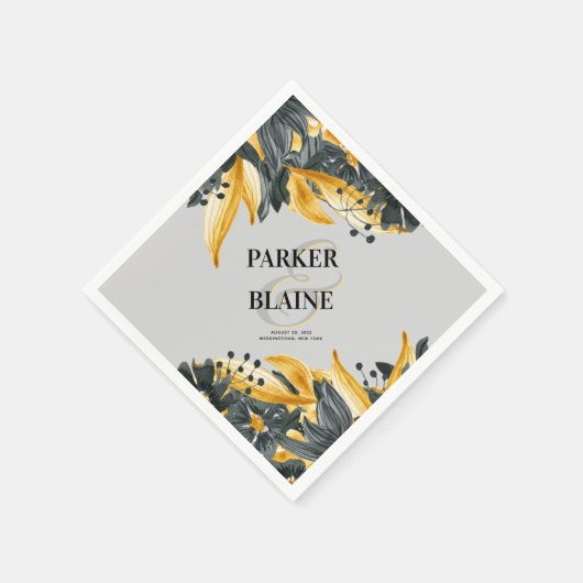 Grijs en Geel Waterverf Moderne bruiloft Servet (Hoek)