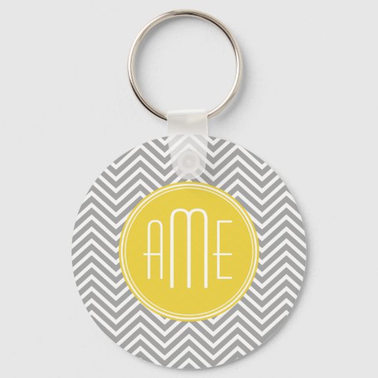 Grijs en Gele Chevrons Aangepast monogram Sleutelhanger (Voorkant)