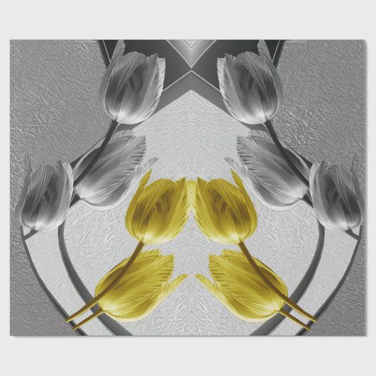 Grijs en Gele tulpen op textuur Cadeaupapier (Vlak)