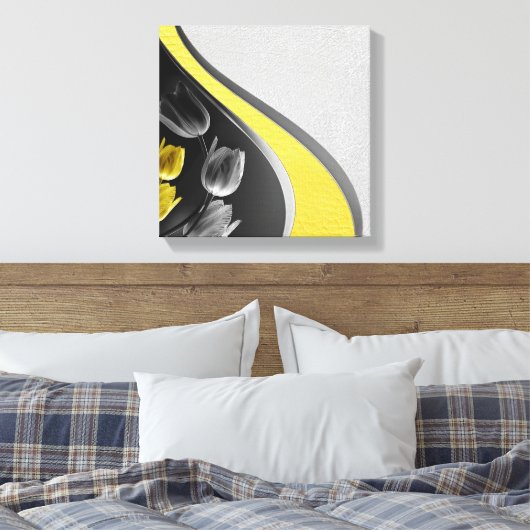 Grijs en Gele tulpen op textuur Canvas Afdruk (Insitu (Slaapkamer))