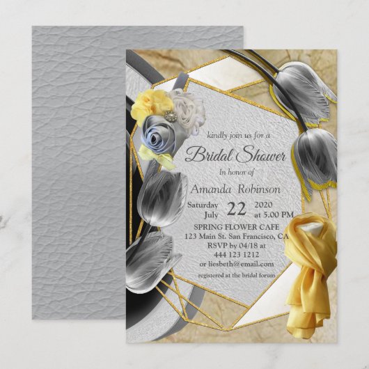 Grijs en Gele tulpen op textuur Kaart (Voorkant / Achterkant)