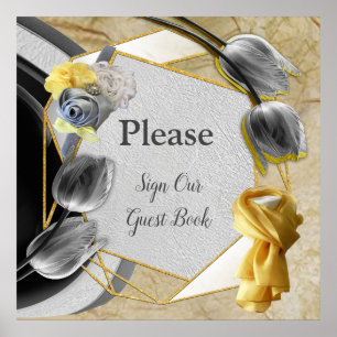 Grijs en Gele tulpen op textuur Poster