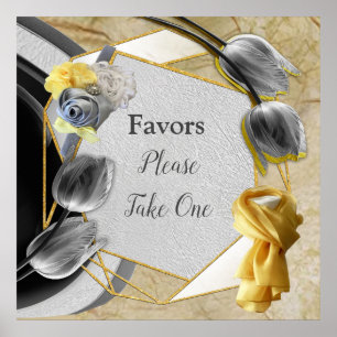 Grijs en Gele tulpen op textuur Poster