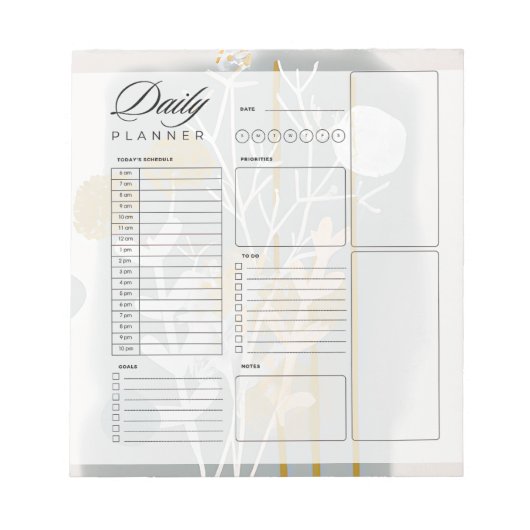 Grijs en goud abstracte botanische dagelijkse plan notitieblok (Voorkant)