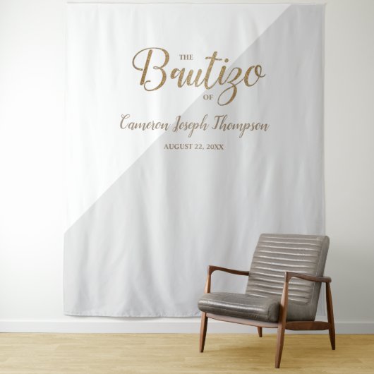 Grijs en Goud baby Doop Custom Bautizo achtergrond Wandkleed (In situ)