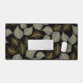 Grijs en goud breed blad patroon op zwart bureaumat (Keyboard & Muis)