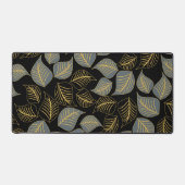 Grijs en goud breed blad patroon op zwart bureaumat (Voorkant)